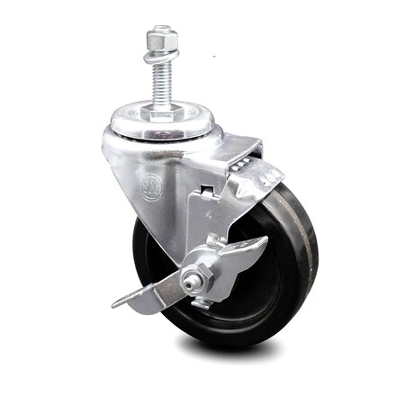 Service Caster 4 Inch Phenolic Wheel Swivel 3/8 Inch Threaded Stem Caster with Brake SCC SCC-TS20S414-PHS-TLB-381615